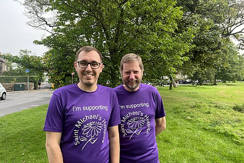 Tom Gordon in a purple St Michaels hospice running top