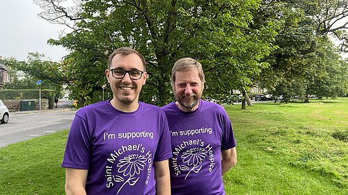 Tom Gordon in a purple St Michaels hospice running top