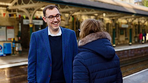 Tom Gordon stood chatting at Knaresborough station