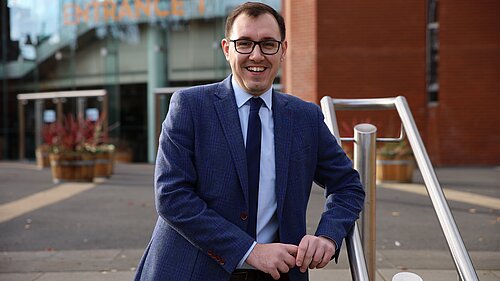 Tom outside Harrogate Convention Centre