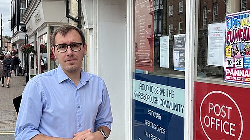 Tom Gordon outside Knaresborough Post Office