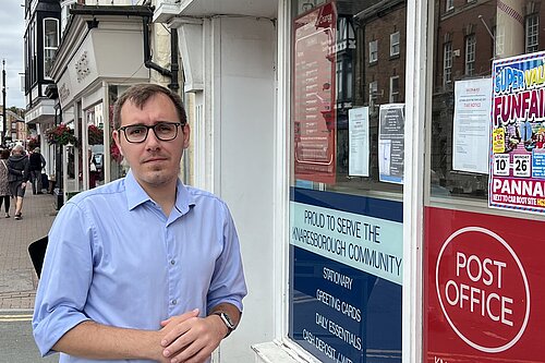 Tom Gordon outside Knaresborough Post Office