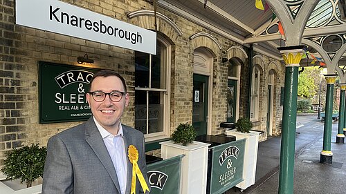 Tom Gordon stood at Knaresborough train station 