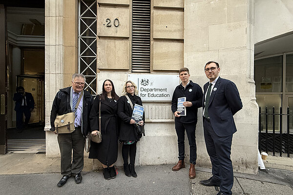 Tom Gordon and local North Yorkshire activists stood outside the Department for Education