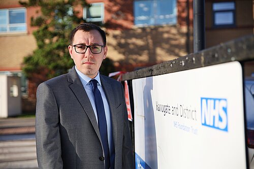 Tom Gordon stood outside Harrogate District Hospital