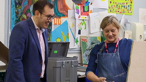 Tom Gordon in an art classroom at Henshaws College