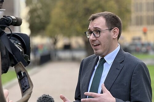 Tom Gordon on College Green outside Parliament